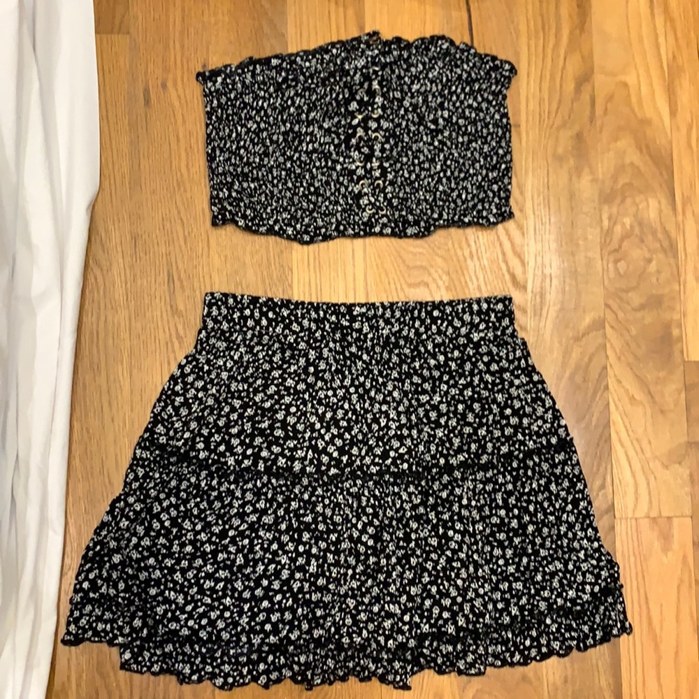 Black and white floral two piece set